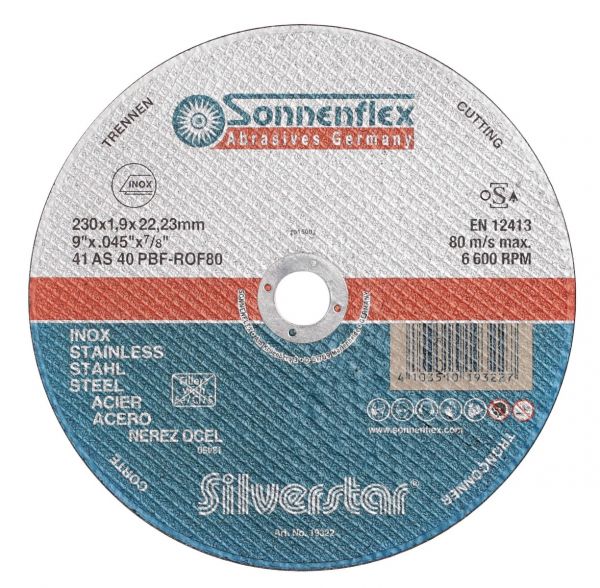 Sonnenflex 9" (230MM) x 1.9MM SilverStar INOX Cutting Disc