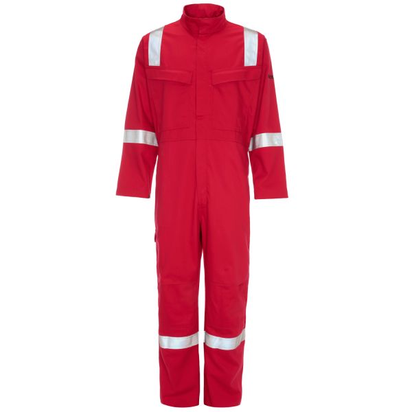 See here a Red welders flame retardant Overall or Coverall. this Red Welders Coverall comes in many sizes and three colours. This Red overall has reflective tape on the shoulder, arms and legs for added 